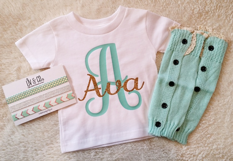 Personalized Mint and Glitter Monogrammed Baby Girl One Piece and ...
