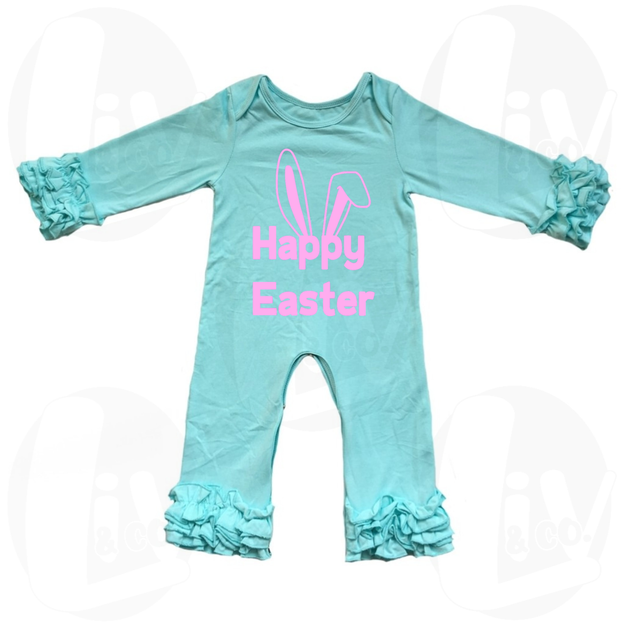 Baby Bodysuit Happy Easter Mint and Blue